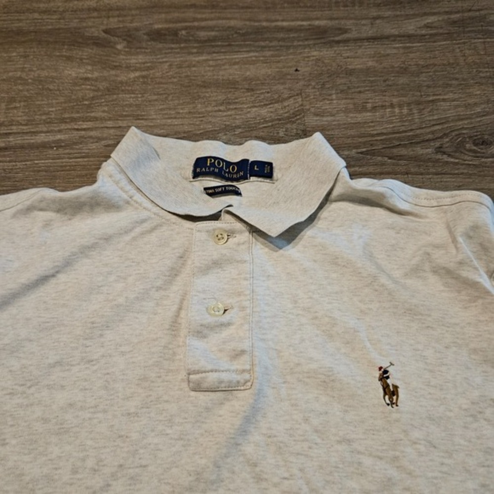 Polo Ralph Lauren Polo Shirt Mens Large Beige Pima Soft Touch Short Sleeve - Picture 2 of 9